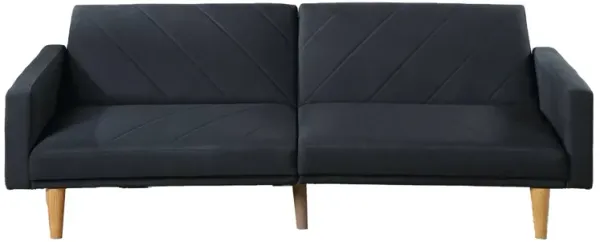 Fabric Adjustable Sofa with Chevron Pattern and Splayed Legs, Black