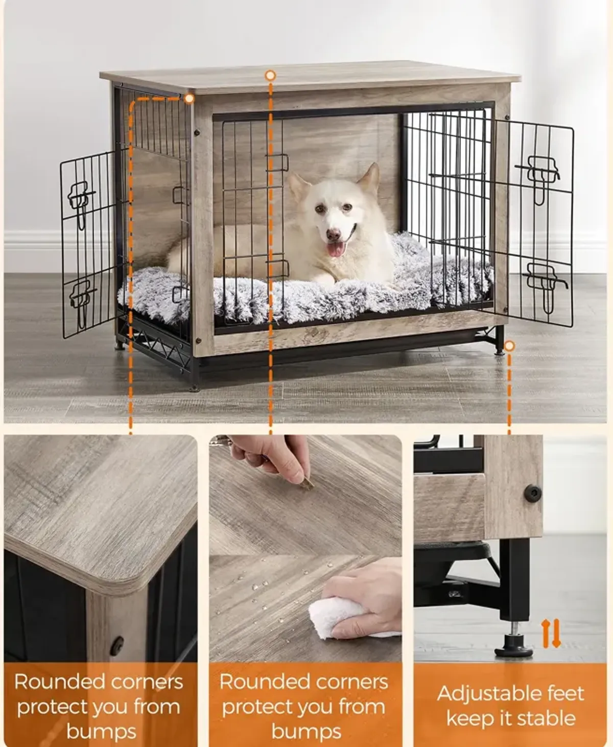 Wooden Dog Crate End Table - Indoor Pet Crate with Removable Tray