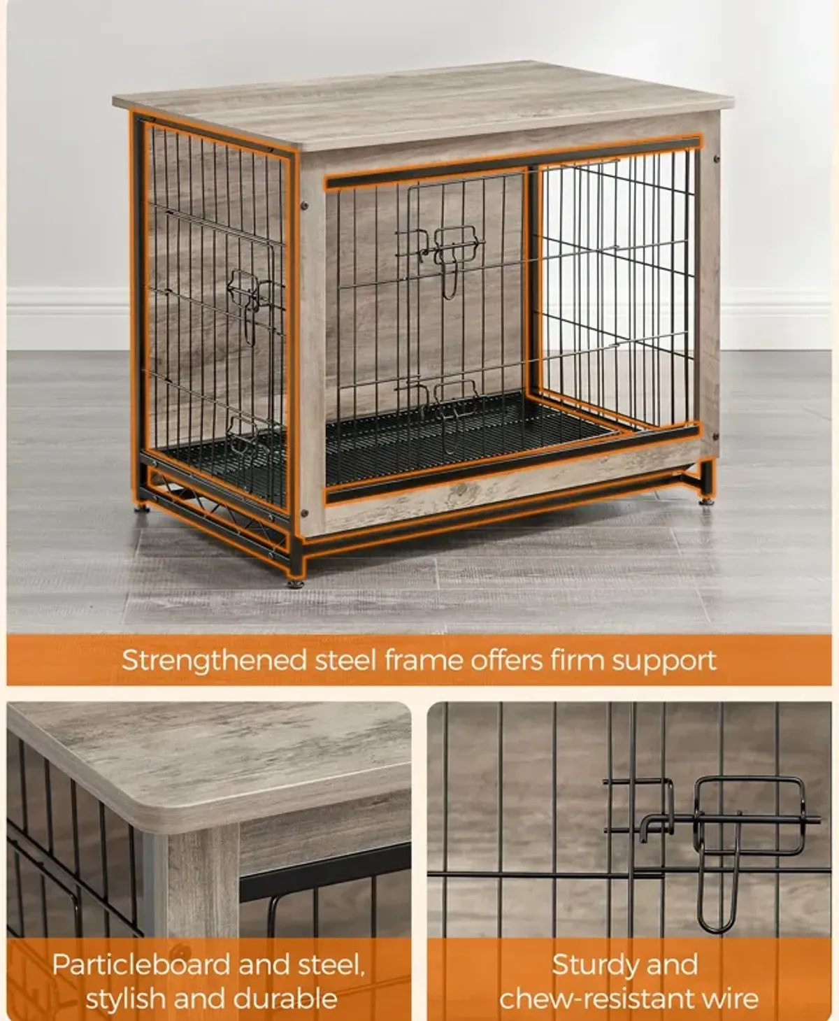 Wooden Dog Crate End Table - Indoor Pet Crate with Removable Tray