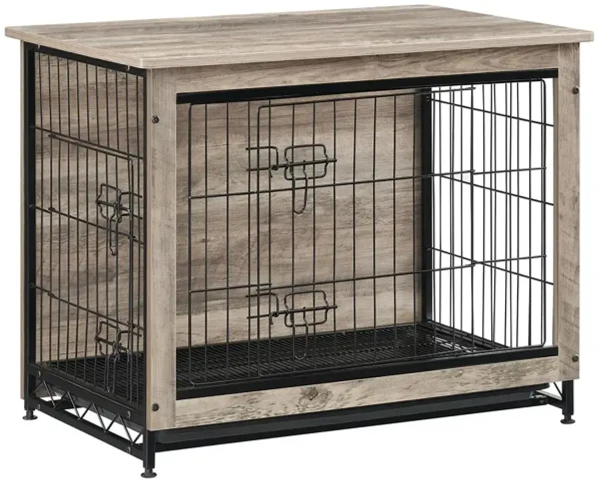 Wooden Dog Crate End Table - Indoor Pet Crate with Removable Tray