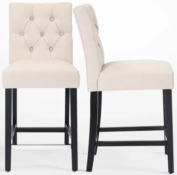 WestinTrends 24" Linen Fabric Tufted Upholstered Counter Stool (Set of 2), Black