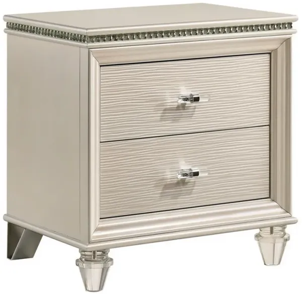 Nightstand with Textured 2 Drawers and Acrylic Legs, Pearl White-Benzara