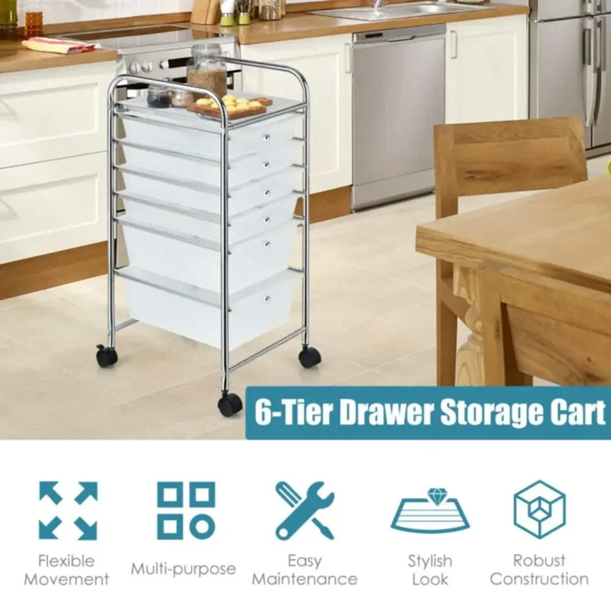 Hivvago 6 Drawers Rolling Storage Cart Organizer