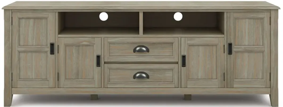 Burlington SOLID WOOD 72 inch Wide Transitional TV Media Stand in Distressed Grey For TVs up to 80 inches