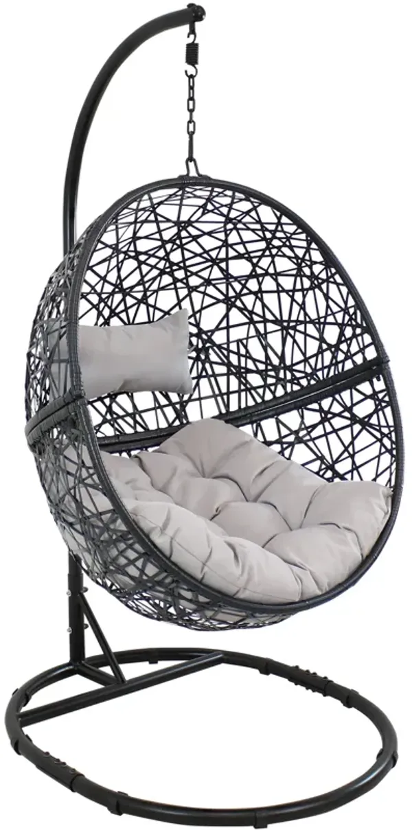 Sunnydaze Resin Wicker Hanging Egg Chair with Steel Stand/Cushion