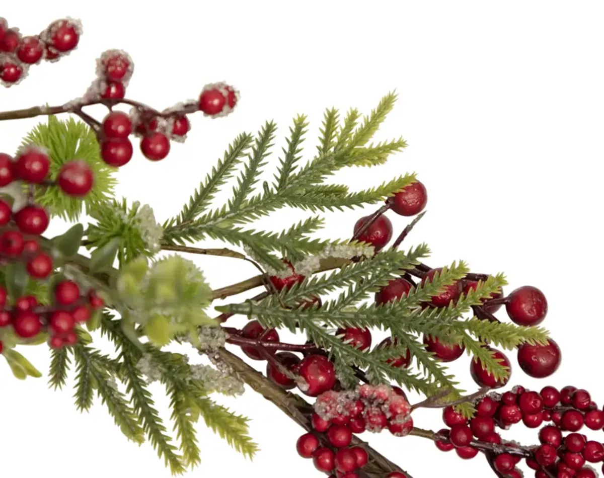 5' x 8" Frosted Pine and Red Berry Christmas Garland - Unlit