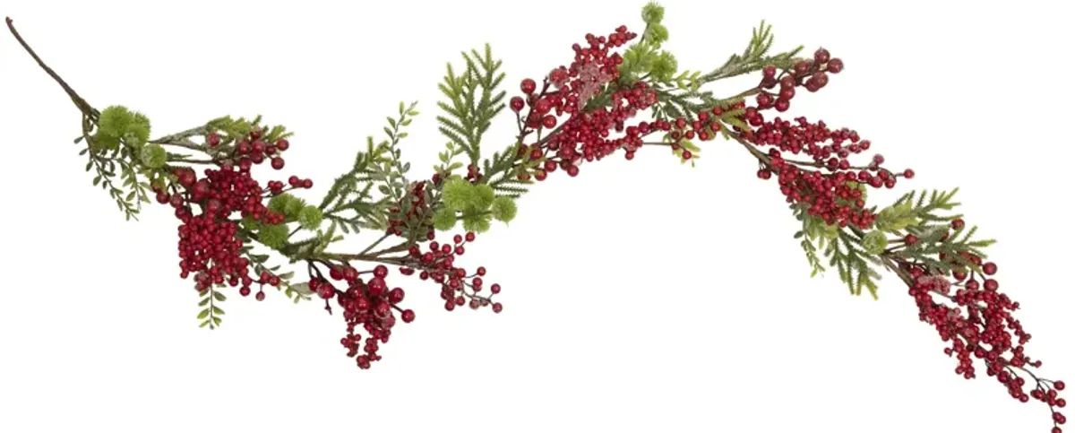 5' x 8" Frosted Pine and Red Berry Christmas Garland - Unlit