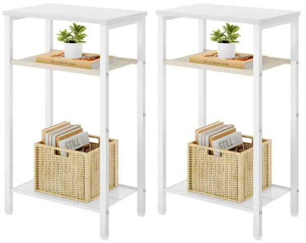 Hoctieon 2-Set 3 Tier End Table, Telephone Table Set of 2, Tall Side Table with Storage Set of 2, Small Nightstand for Small Spa