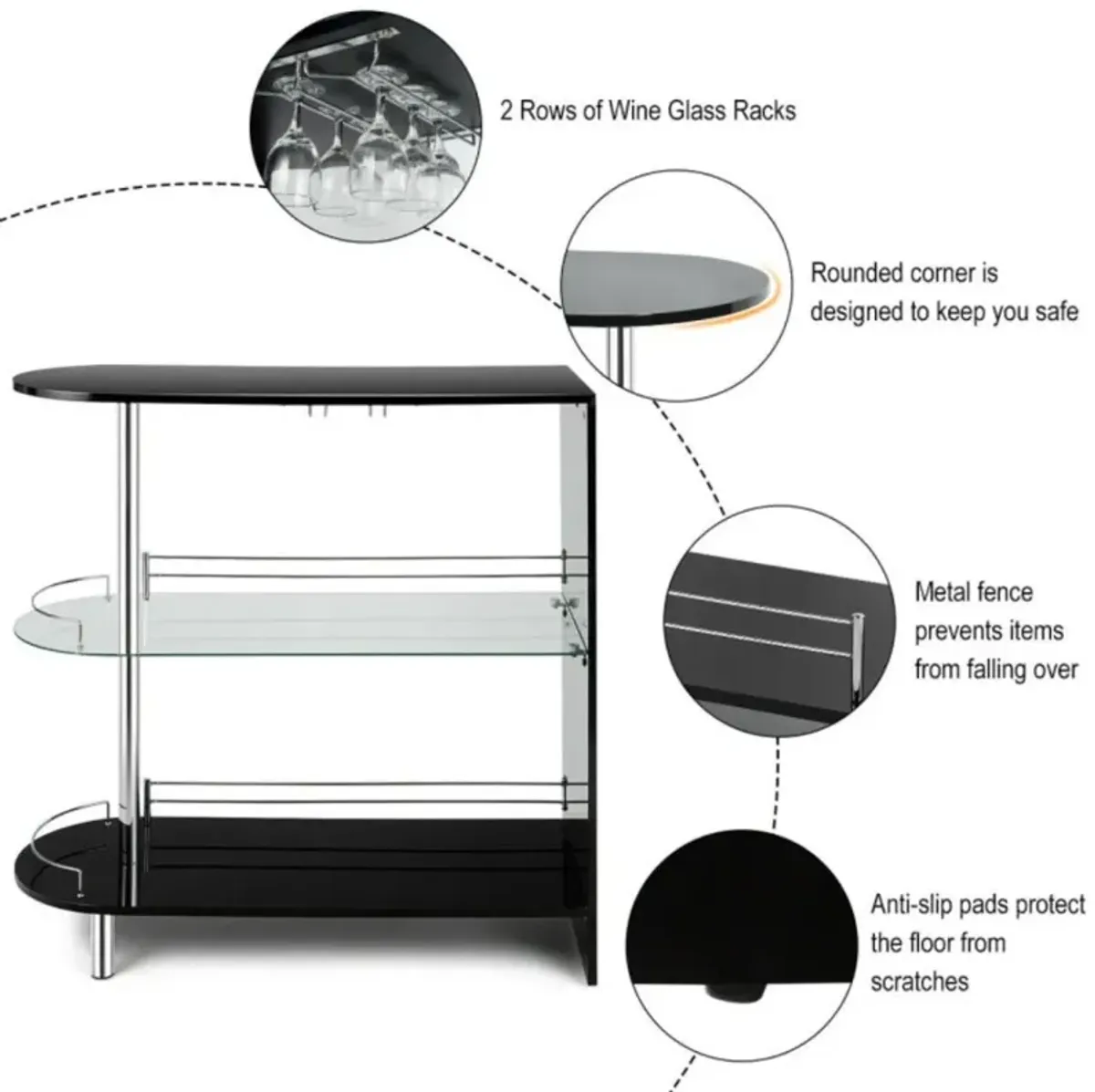 Hivvago 2-holder Bar Table with Tempered Glass Shelf