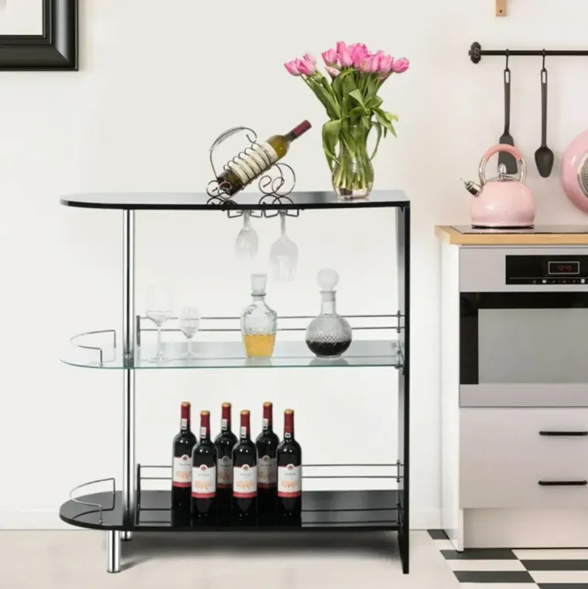 Hivvago 2-holder Bar Table with Tempered Glass Shelf