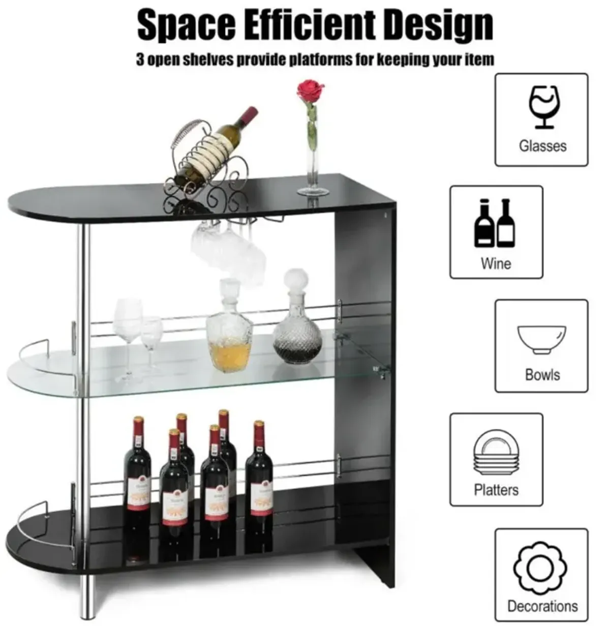 Hivvago 2-holder Bar Table with Tempered Glass Shelf