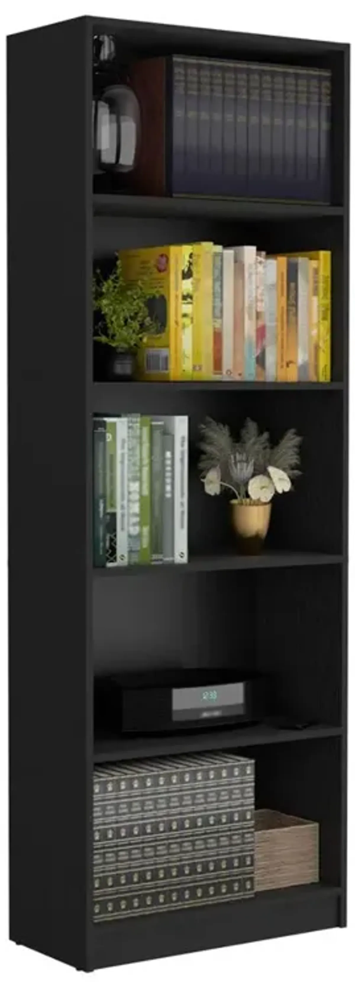 Vinton 4-Tier Bookcase with Modern Storage for Books and Decor, Black