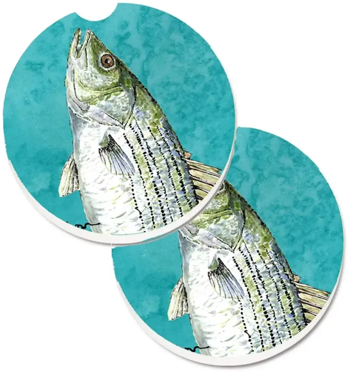 Caroline's Treasures Striped Bass Fish Set of 2 Cup Holder Car Coasters 8720CARC, 2.56, Multicolor