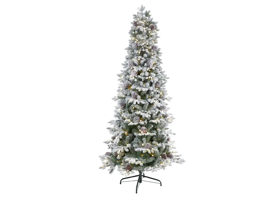 Nearly Natural 7.5-ft Flocked Alaskan Pre-Lit Artificial Christmas Tree 350 LED Lights and 2155 Bendable Branches