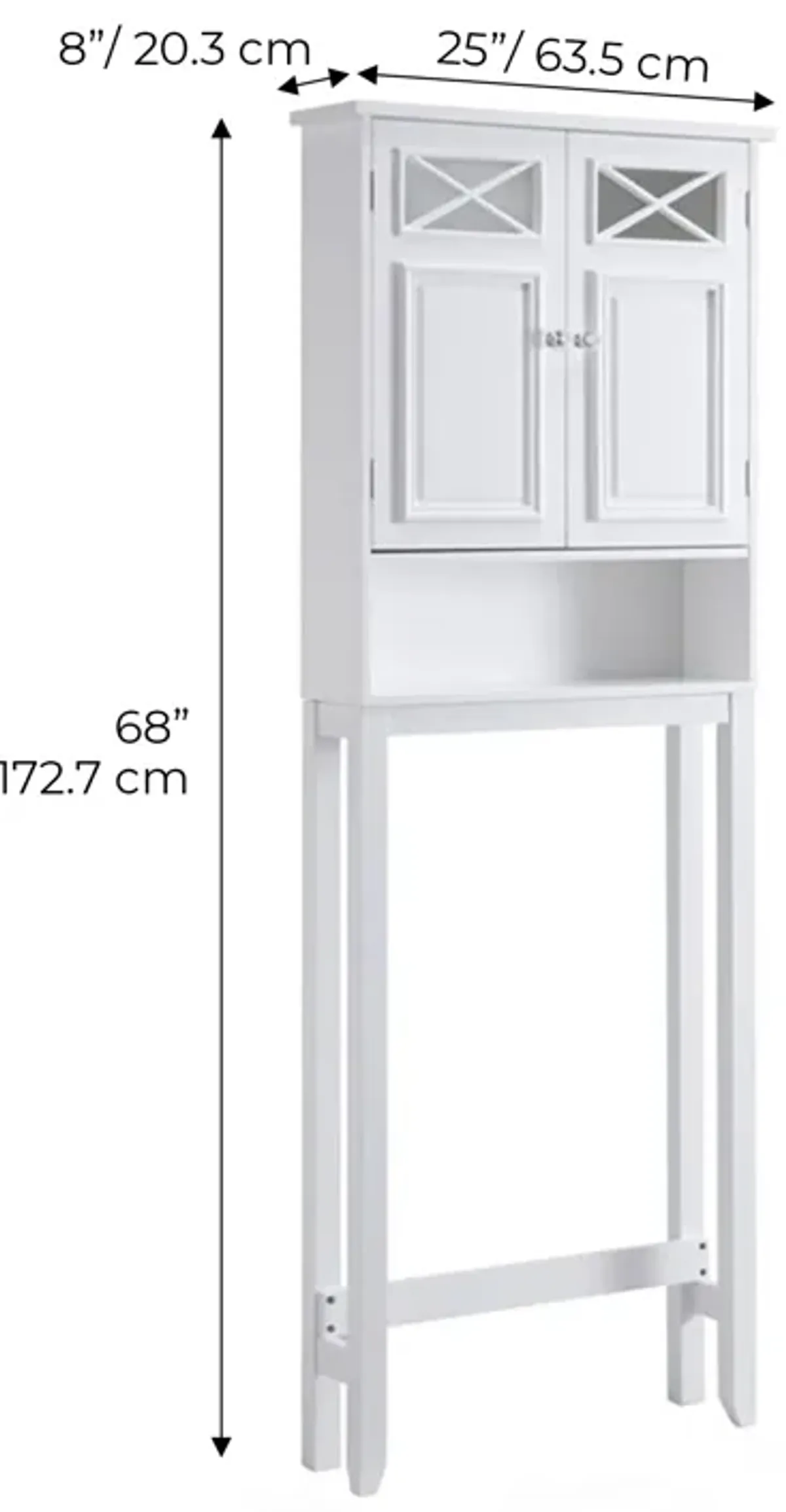 Teamson Home Dawson Wooden Space Saver with Cross Molding and 2 Doors, White