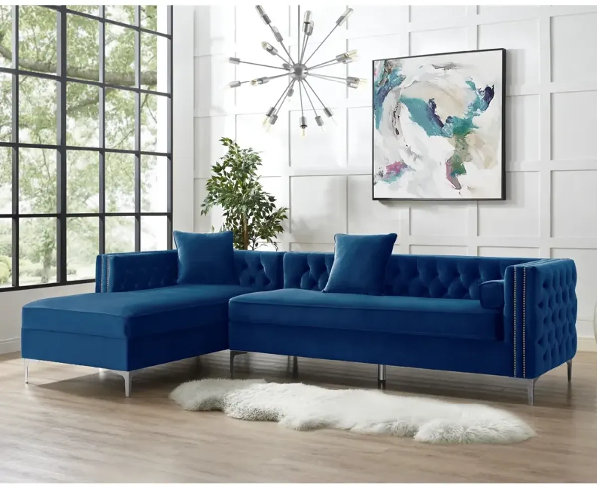 Inspired Home Clarinda Velvet Left Facing Chaise Sectional Sofa