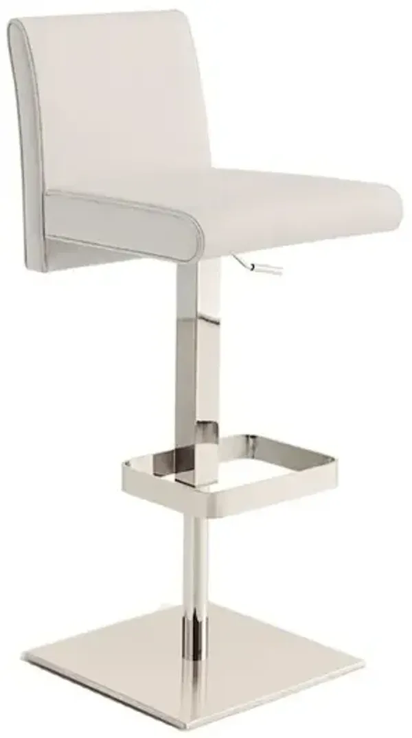 Casabianca Home Vittoria Adjustable 360 Swivel Bar Stool In White Top Grain Leather