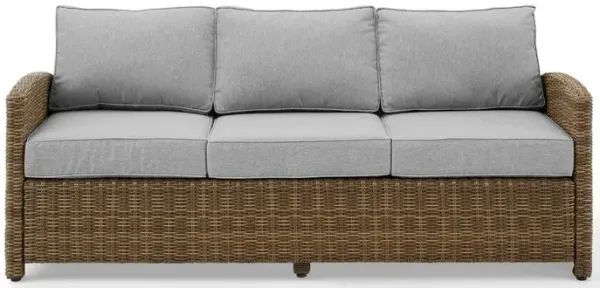 FurniFact Elegant Gray Wicker Outdoor Sofa with Weather-Resistant Cushion Covers
