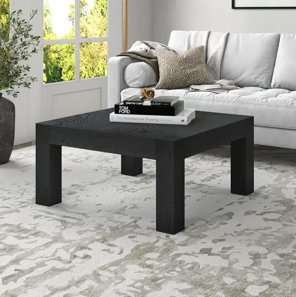 Hudson&Canal Langston 34 Wide Square Coffee Table in Black Grain