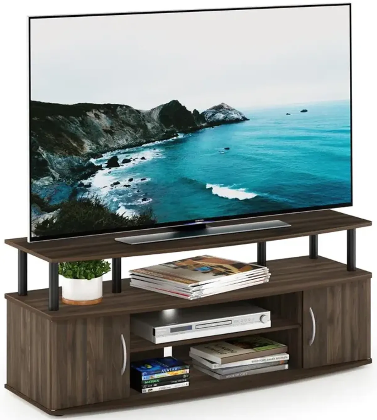 Furinno JAYA Large Entertainment Center Hold up to 50-IN TV, Columbia Walnut/Black