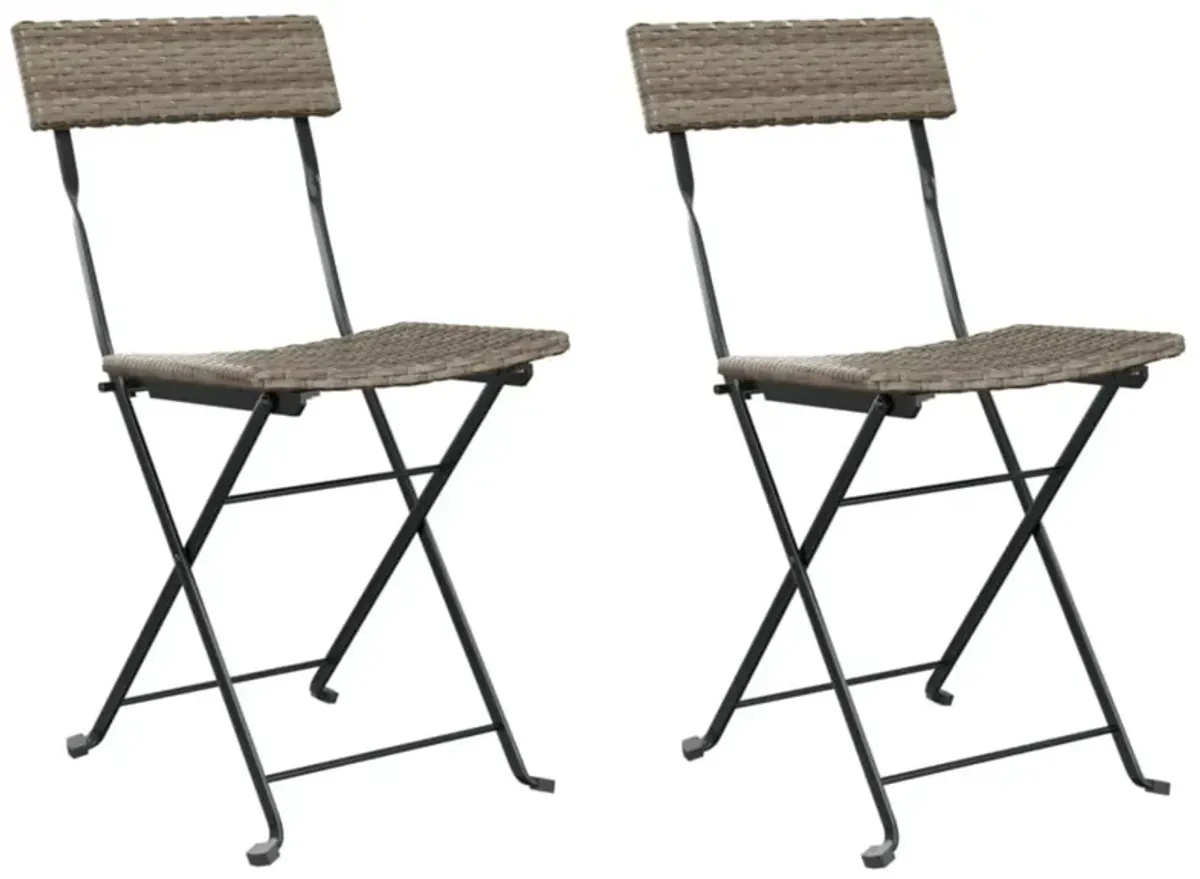 vidaXL Folding Bistro Chairs 2 pcs Gray Poly Rattan and Steel