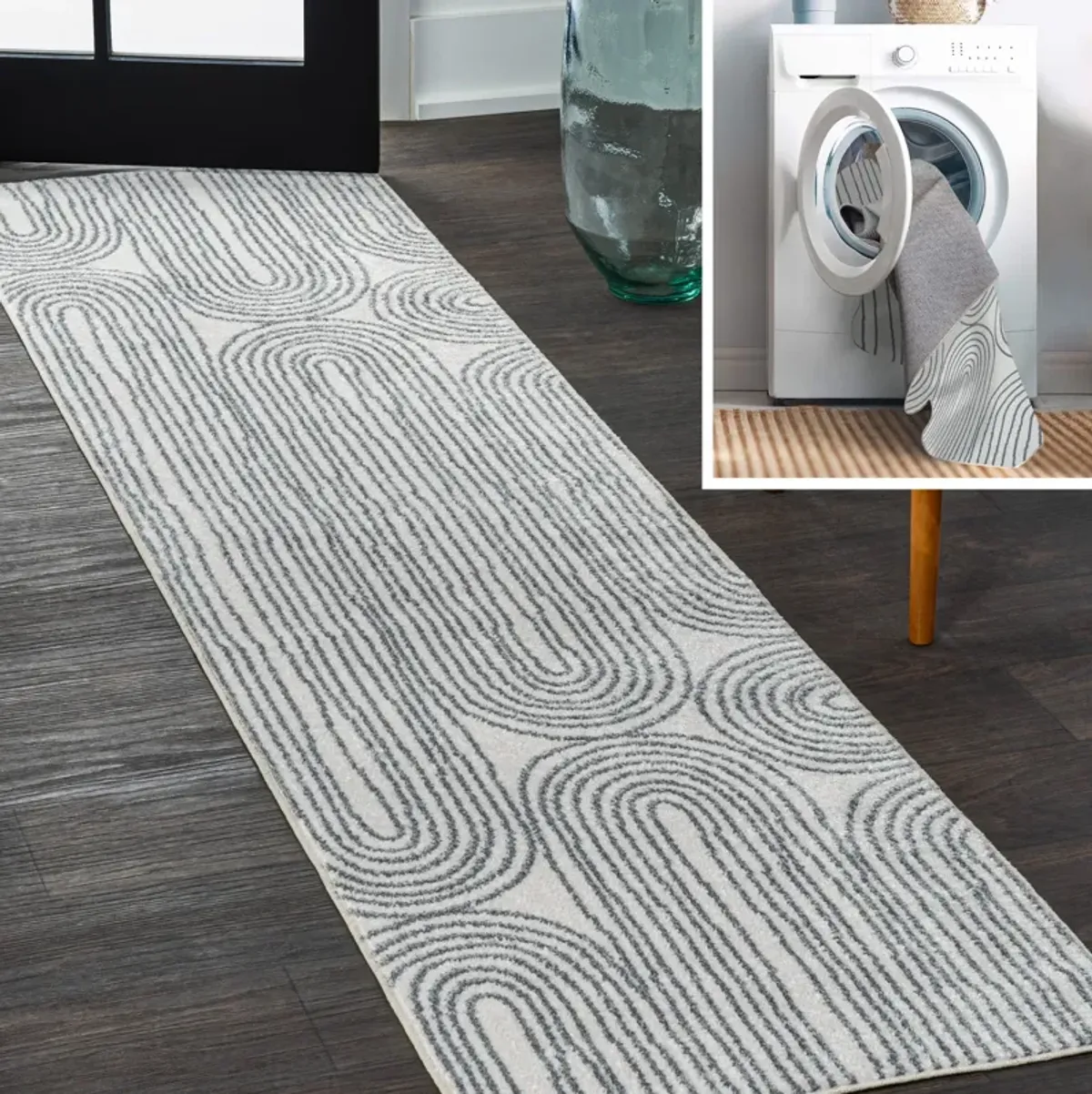 Doodle Contemporary Glam Geometric Machine-Washable Runner Rug