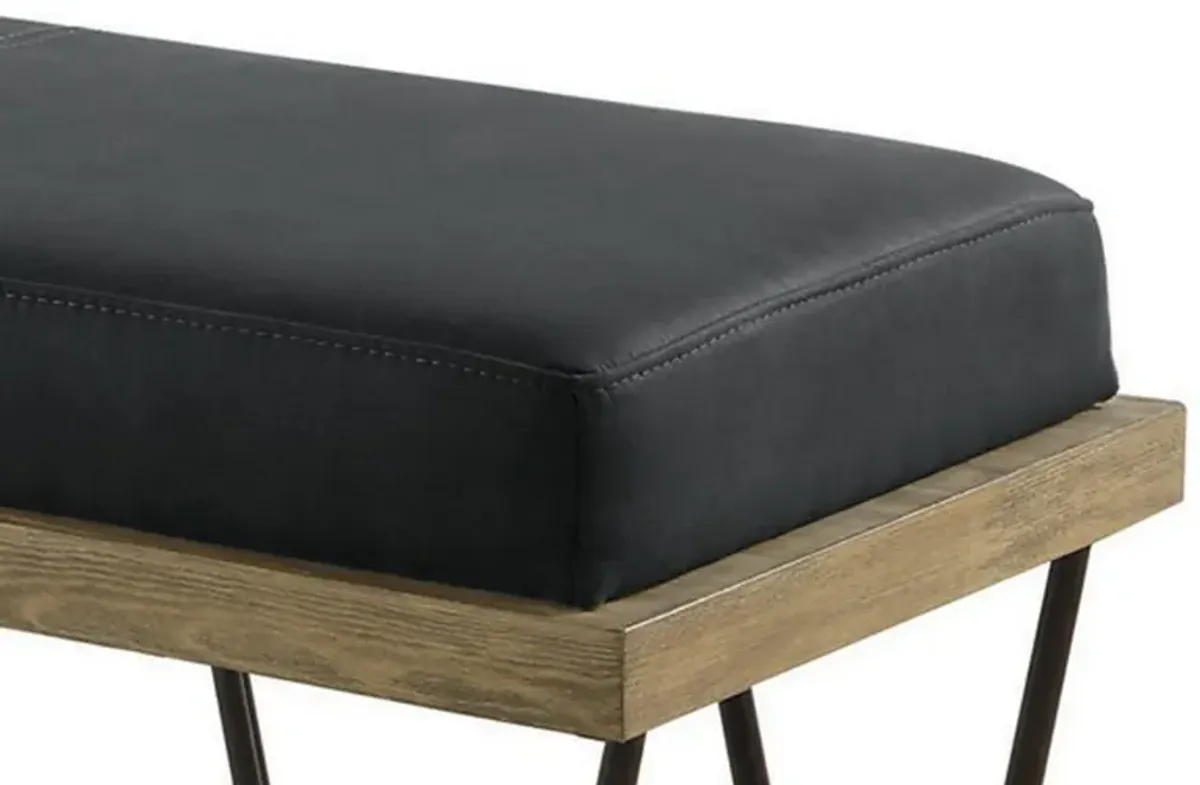 Leatherette Padded Bench with Hairpin Legs, Gray-Benzara