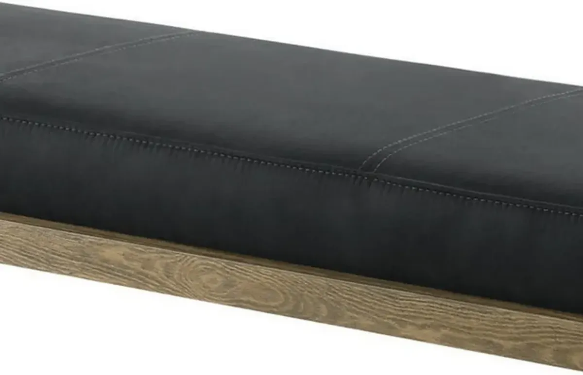 Leatherette Padded Bench with Hairpin Legs, Gray-Benzara