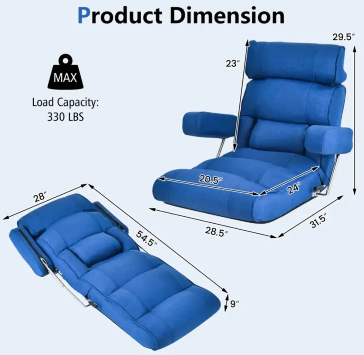 Hivvago Adjustable Folding Sofa Chair with 6 Position Stepless Back