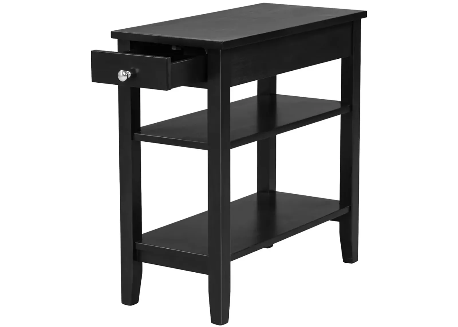 End Table with Drawer and 2-Tier Open Storage Shelves for Space Saving