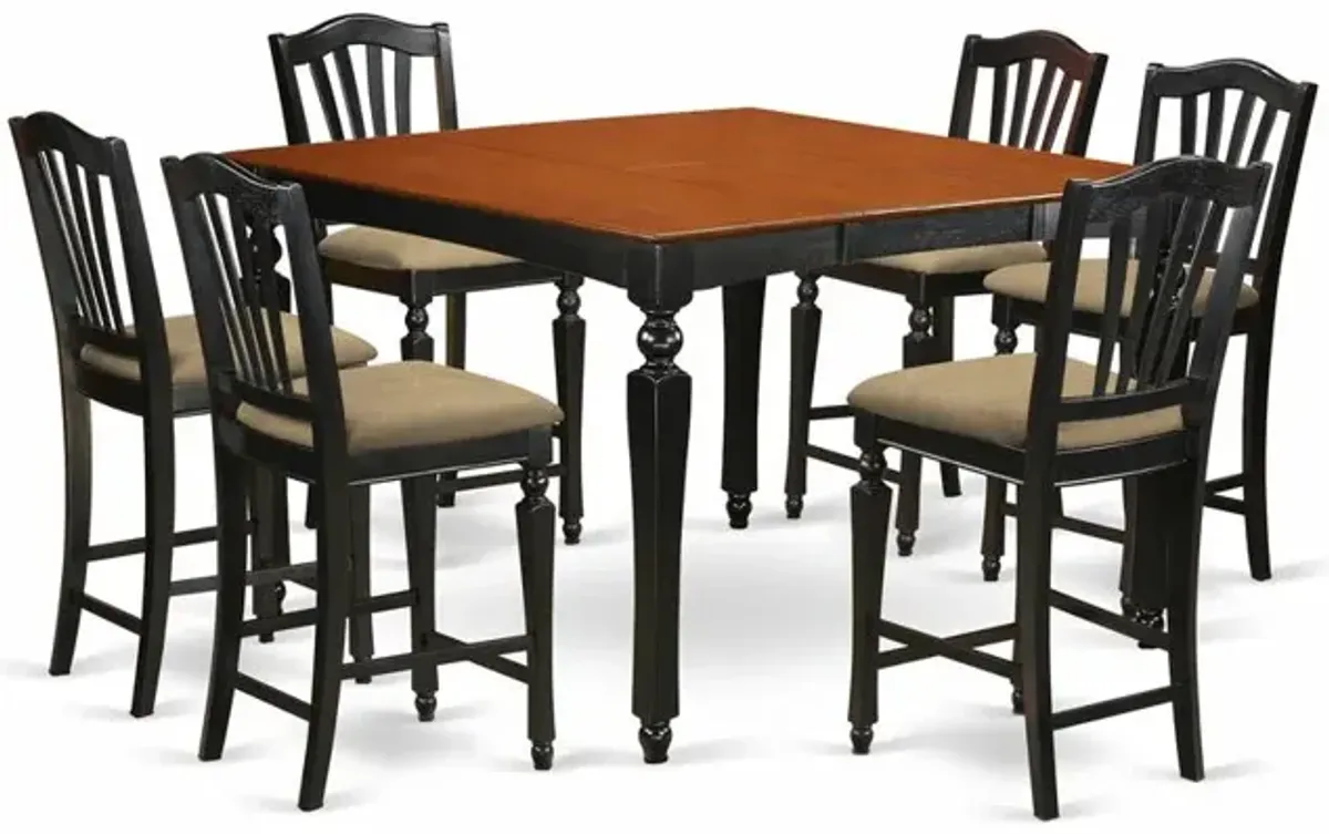 CHEL7-BLK-C 7 Pc Counter height Table set-Square pub Table and 6 counter height Chairs