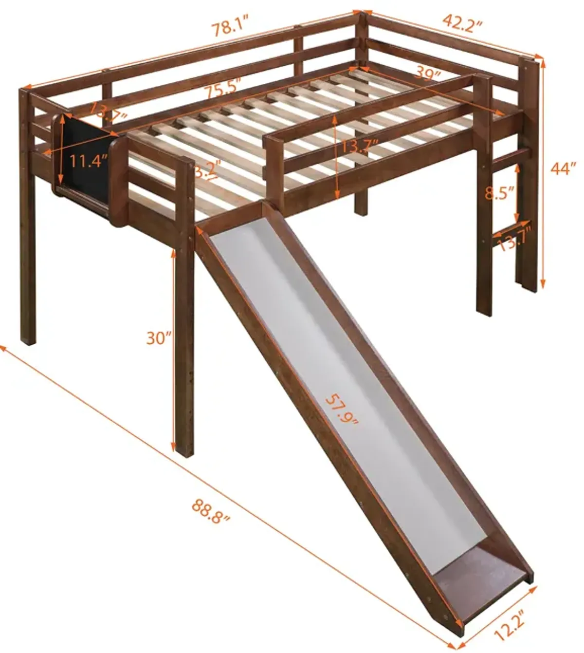Merax Loft Bed Wood Bed with Slide