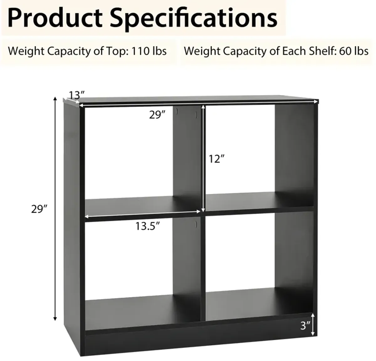 4-Cube Kids Bookcase with Open Shelves