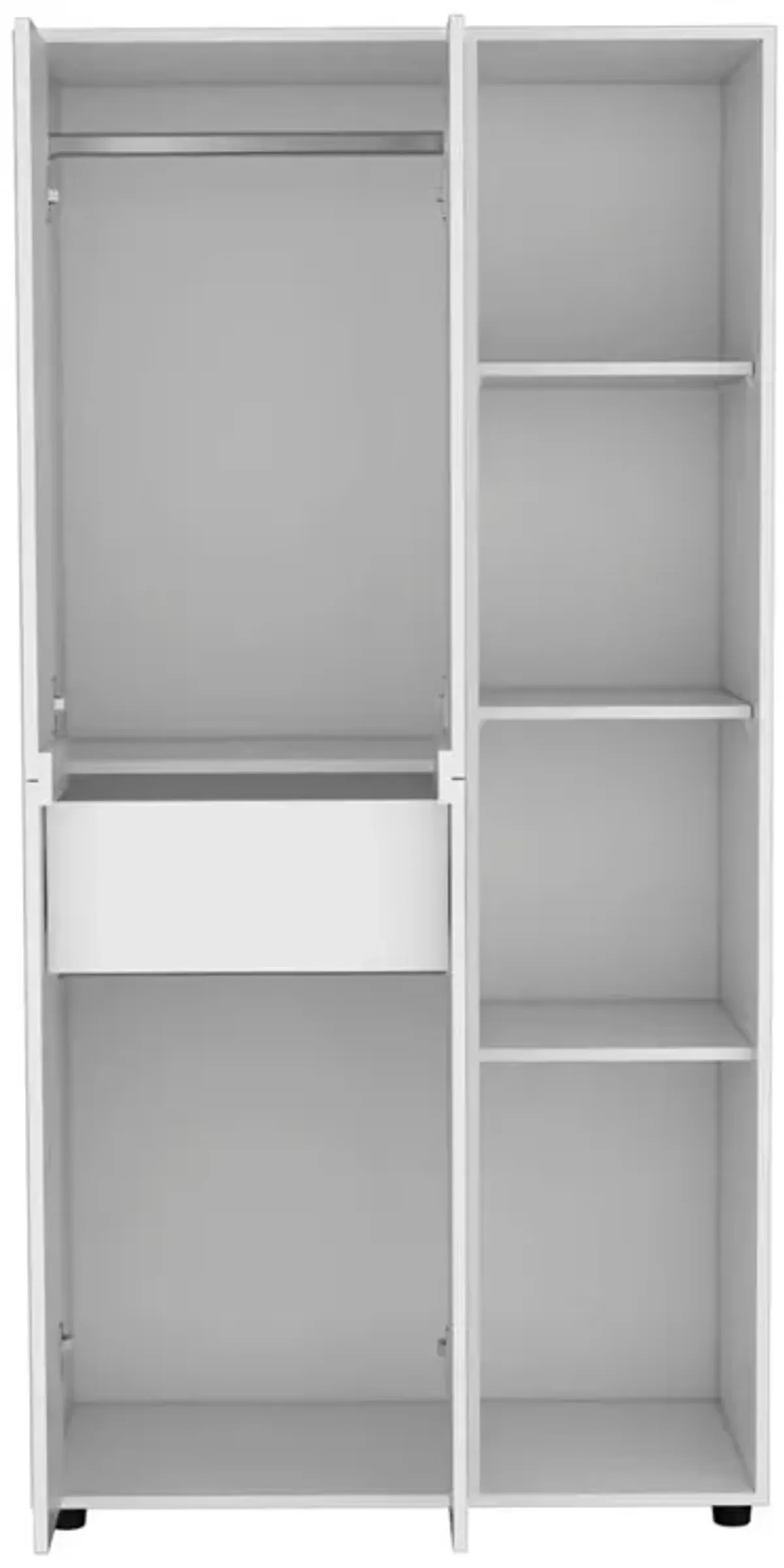 Armoire with 2-door Storage with Metal Rods, Drawer, 3 Open Shelves, White