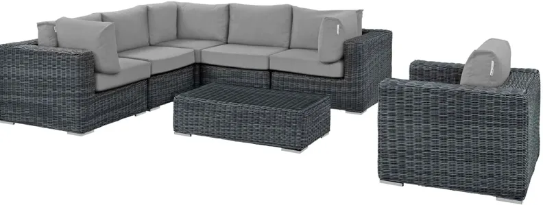 Summon 7 Piece Outdoor Patio Sunbrella Sectional Set - Canvas Gray