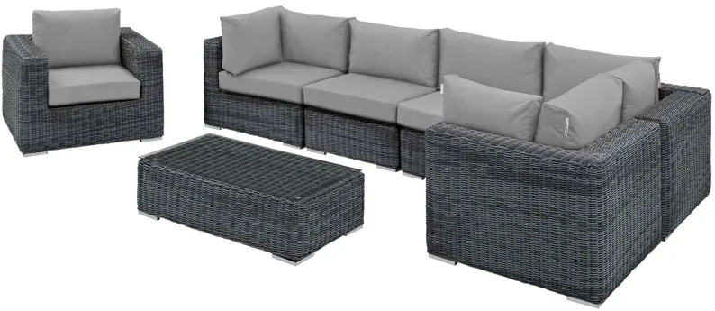 Summon 7 Piece Outdoor Patio Sunbrella Sectional Set - Canvas Gray