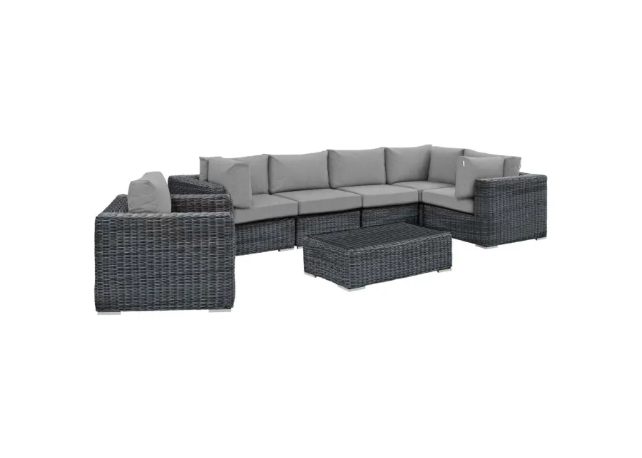 Summon 7 Piece Outdoor Patio Sunbrella Sectional Set - Canvas Gray