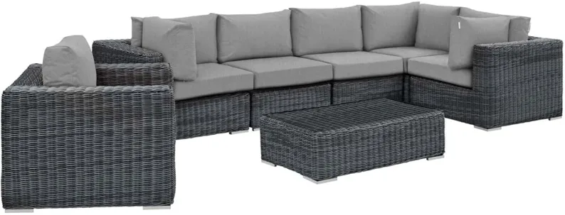 Summon 7 Piece Outdoor Patio Sunbrella Sectional Set - Canvas Gray