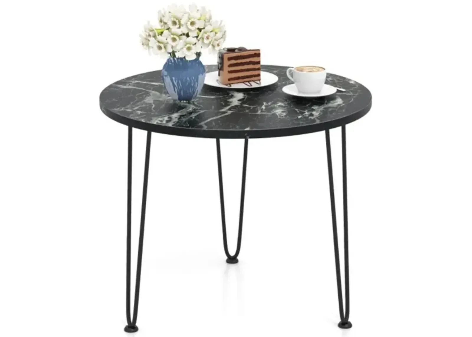 Hivvago Round End Table with Thickened Tabletop and Metal Tripod Legs