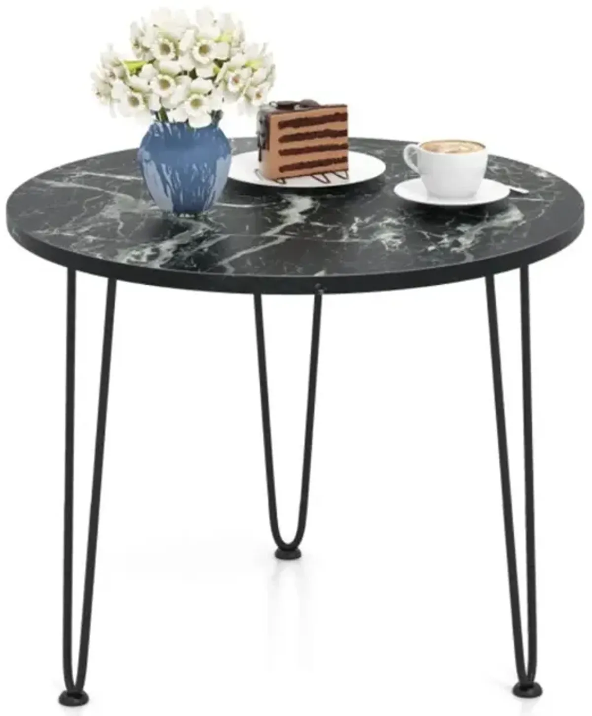 Hivvago Round End Table with Thickened Tabletop and Metal Tripod Legs