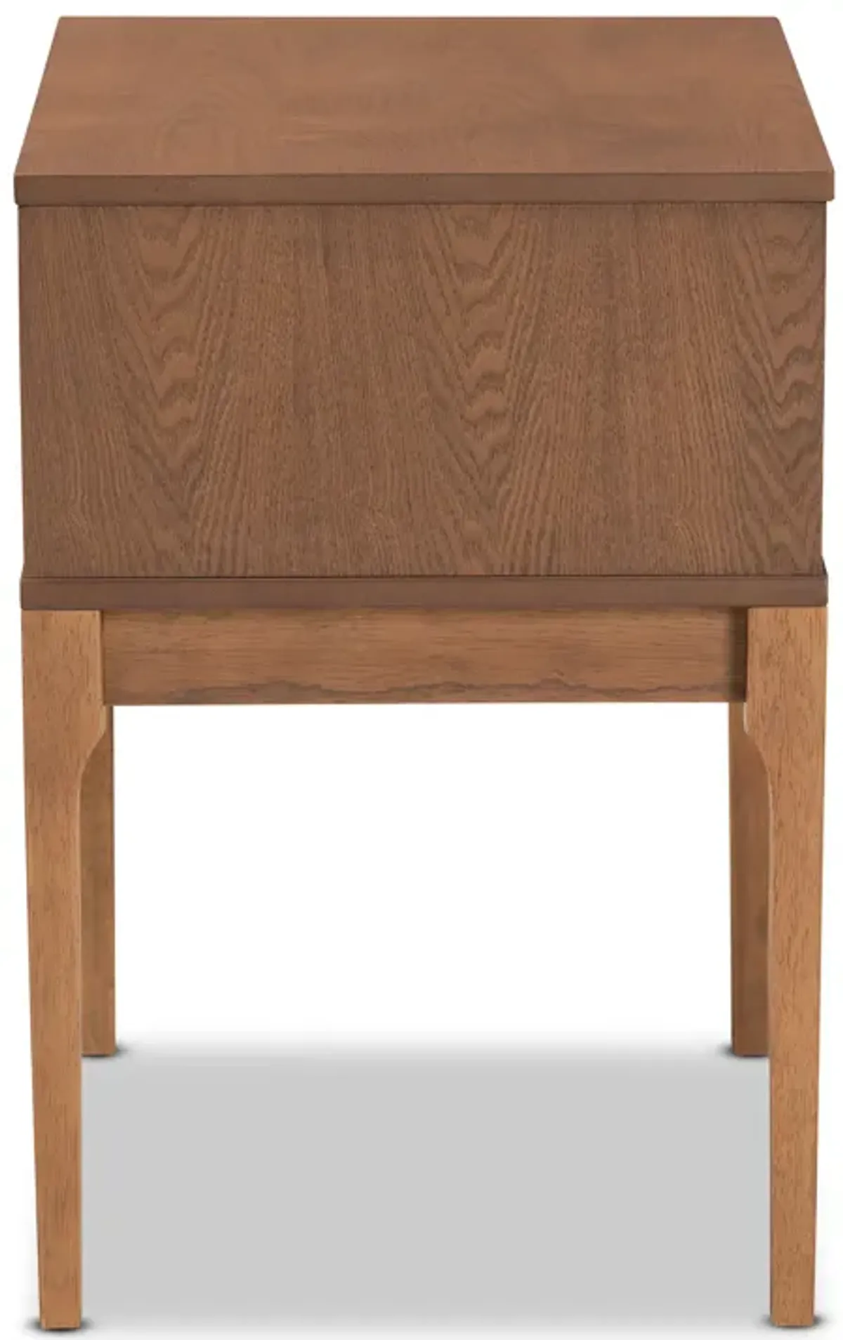 Baxton Studio Ramiel Mid Century Ash Walnut Finished Wood And Rattan 1 Drawer Nightstand