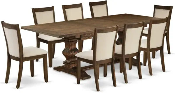 East West Furniture East West Furniture LAMZ11-N8-32 11-Pieces Kitchen Table Set - 1 Modern Dining Table with Double Pedestal and 10 Light Beige Linen Fabric Modern Chairs with Stylish Back - Antique Walnut Finish