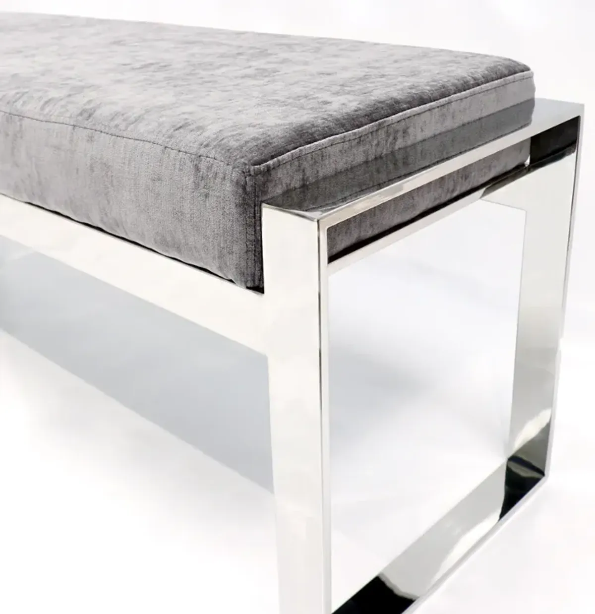 Pasargad Home Luxe Velvet Upholstered Bench, Grey