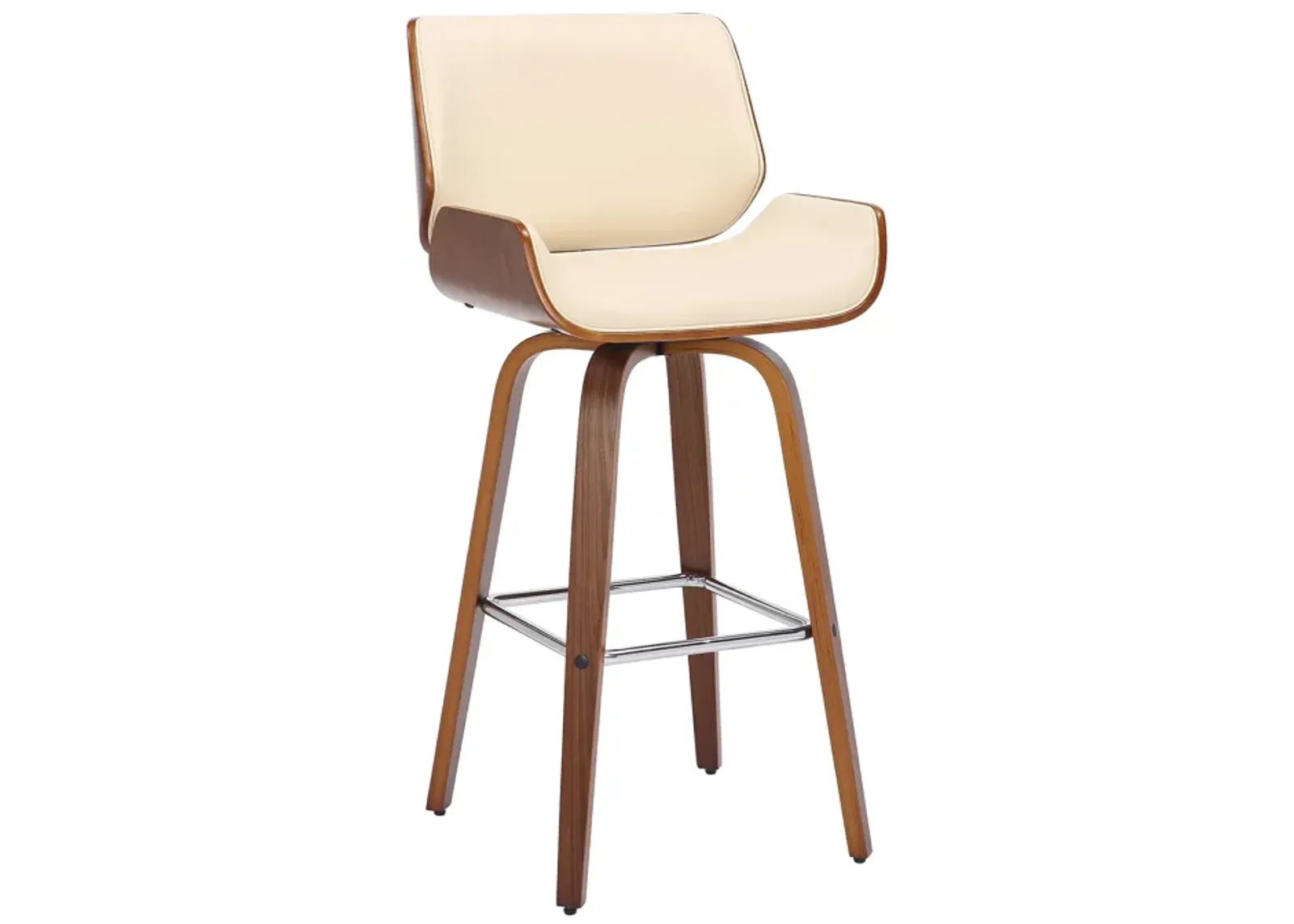 Tyler  Counter Height Swivel Cream Faux Leather and Walnut Wood Bar Stool