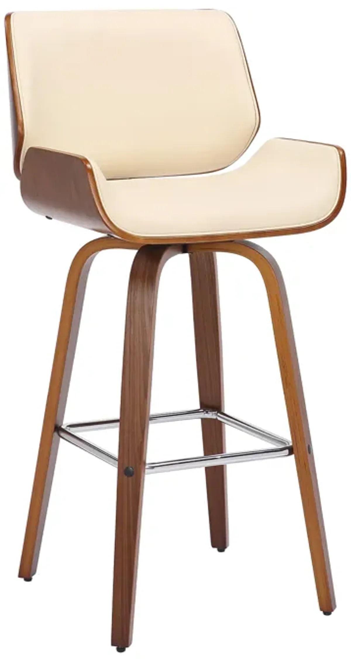 Tyler  Counter Height Swivel Cream Faux Leather and Walnut Wood Bar Stool