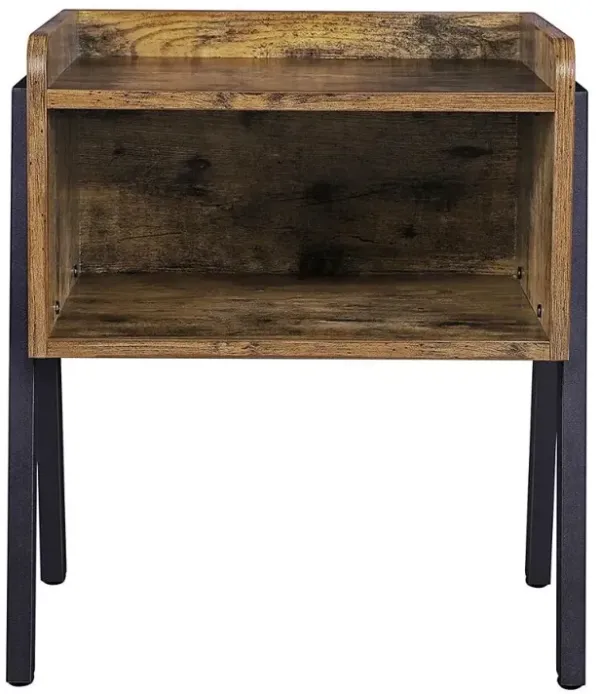 Modern Stacking Open Shelf Nightstand End Table in Medium Brown Wood Finish