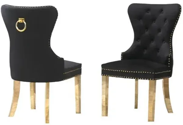 Velvet Tufted Side Chair Set of 2, Stainless Steel Gold Legs, Black