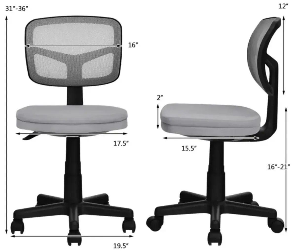 Hivvago Armless Computer Chair with Height Adjustment and Breathable Mesh for Home Office