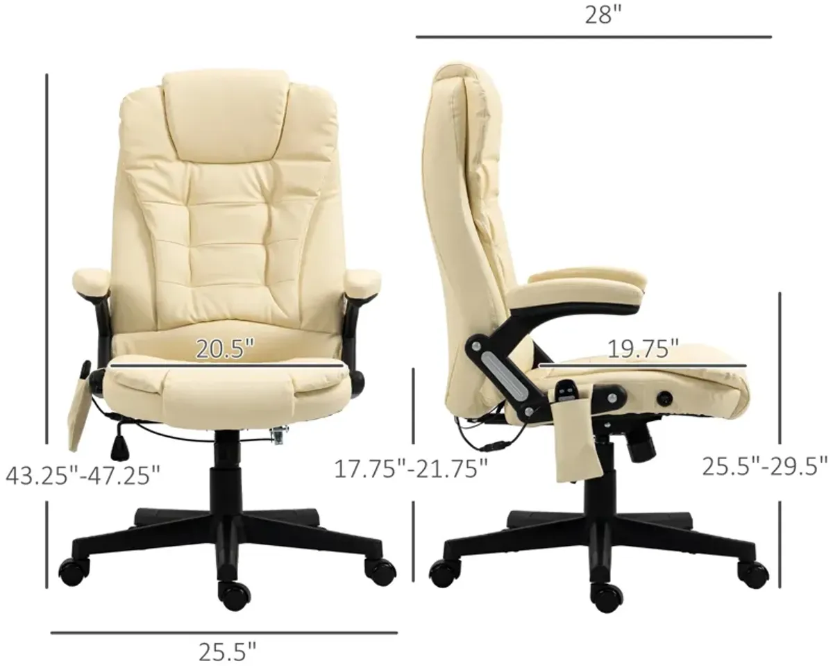 Beige Heated Massage Recliner: 6 Vibration Modes, Ergonomic