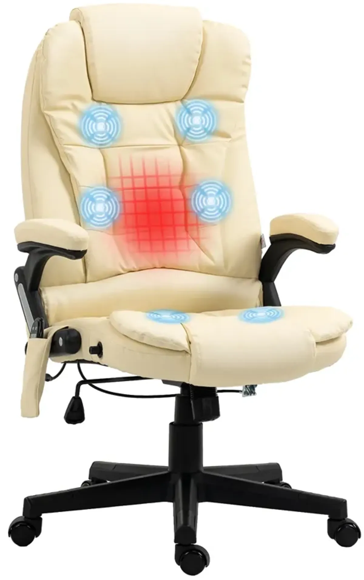 Beige Heated Massage Recliner: 6 Vibration Modes, Ergonomic